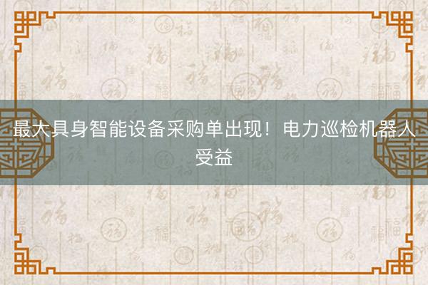 最大具身智能设备采购单出现！电力巡检机器人受益