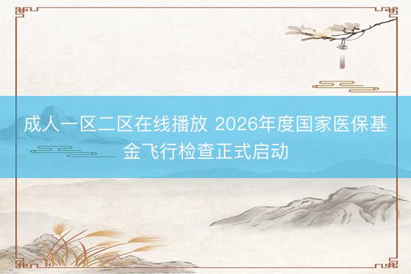 成人一区二区在线播放 2026年度国家医保基金飞行检查正式启动