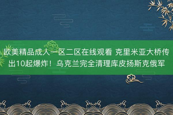 欧美精品成人一区二区在线观看 克里米亚大桥传出10起爆炸！乌克兰完全清理库皮扬斯克俄军