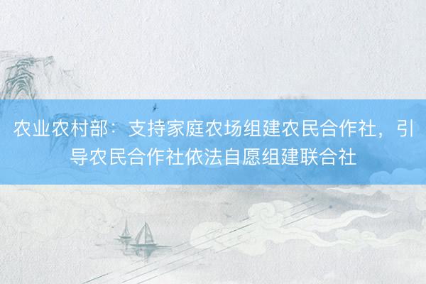农业农村部：支持家庭农场组建农民合作社，引导农民合作社依法自愿组建联合社
