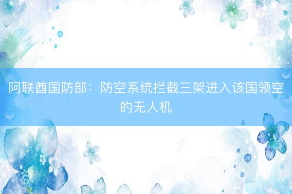 阿联酋国防部：防空系统拦截三架进入该国领空的无人机