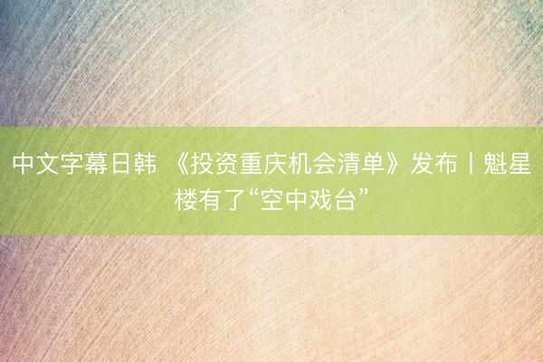 中文字幕日韩 《投资重庆机会清单》发布丨魁星楼有了“空中戏台”