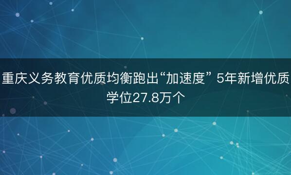 重庆义务教育优质均衡跑出“加速度” 5年新增优质学位27.8万个