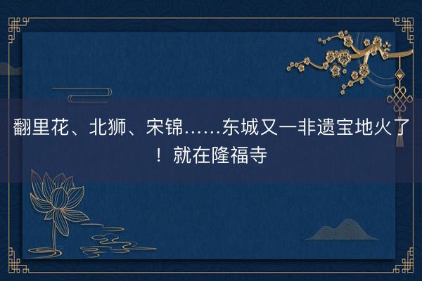 翻里花、北狮、宋锦……东城又一非遗宝地火了！就在隆福寺