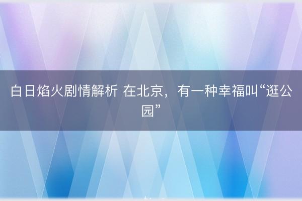 白日焰火剧情解析 在北京，有一种幸福叫“逛公园”