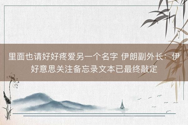 里面也请好好疼爱另一个名字 伊朗副外长：伊好意思关注备忘录文本已最终敲定