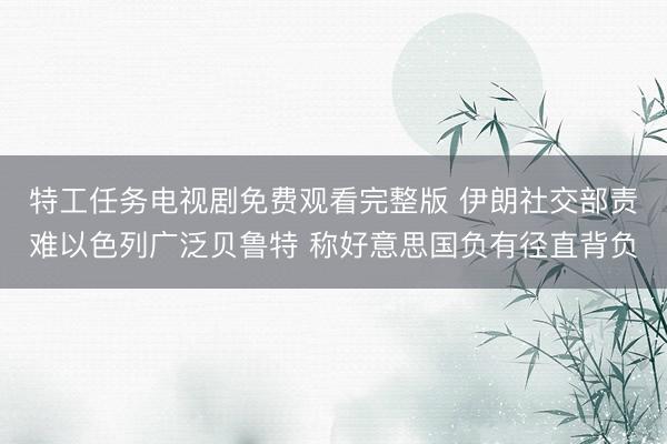 特工任务电视剧免费观看完整版 伊朗社交部责难以色列广泛贝鲁特 称好意思国负有径直背负